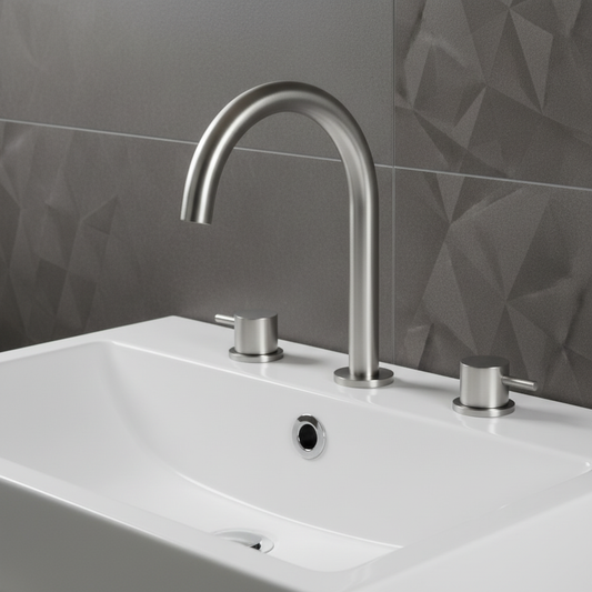 3-Hole Deck-Mounted Basin Mixer Tap - Brushed Stainless Steel