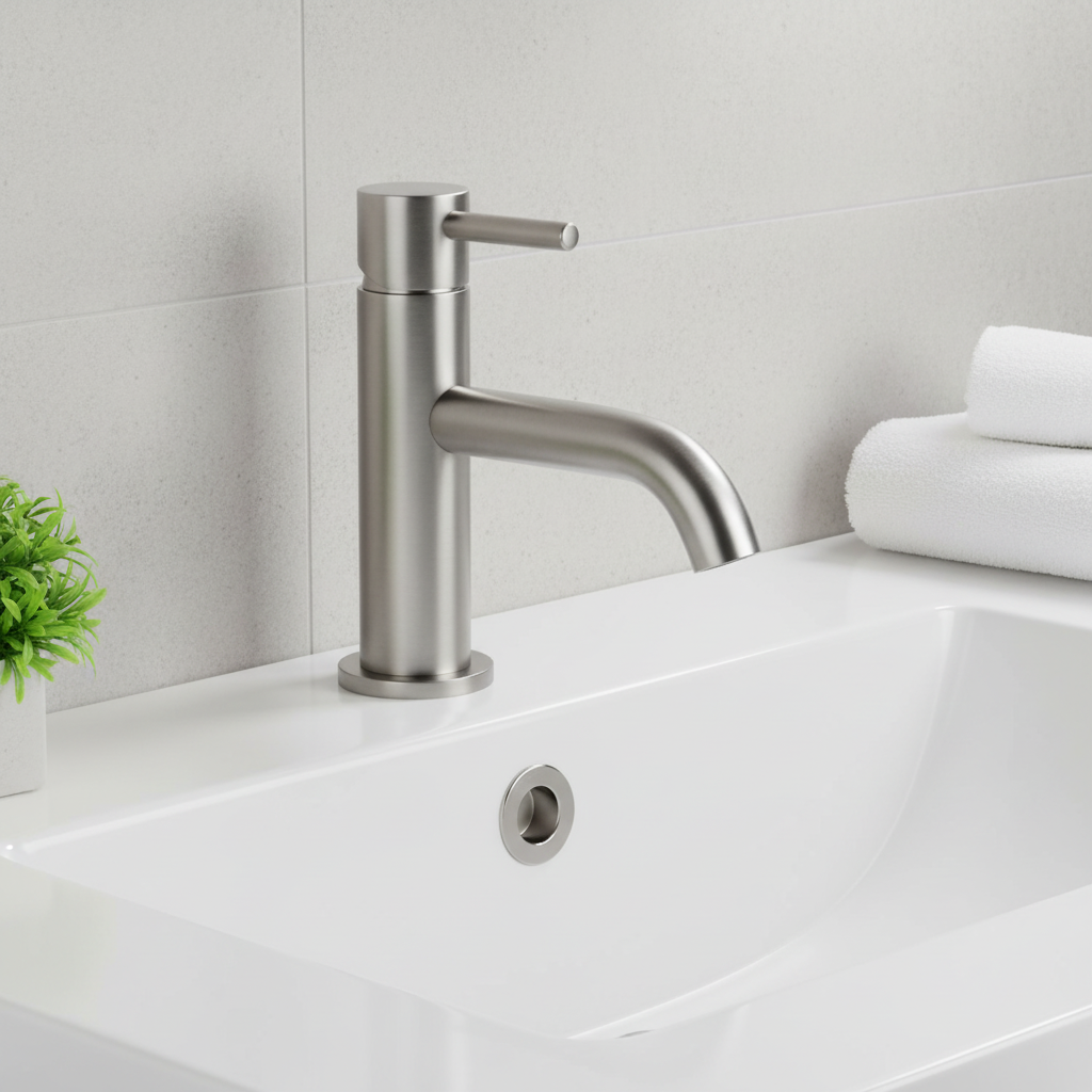 brushed stainless steel basin tap - deck mounted 