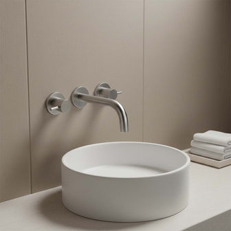 3-Hole Wall-Mounted Basin Mixer Tap - Brushed Stainless Steel Secondary image