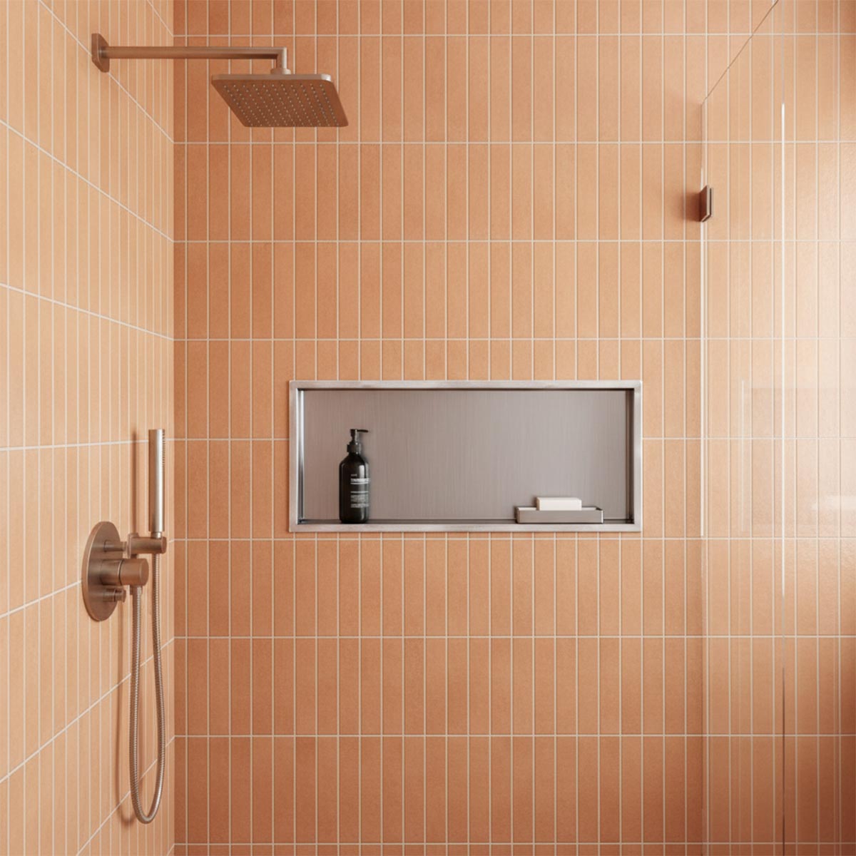 brushed stainless steel shower niche - 600mm x 300mm