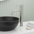 brushed stainless steel tall basin tap - deck mounted