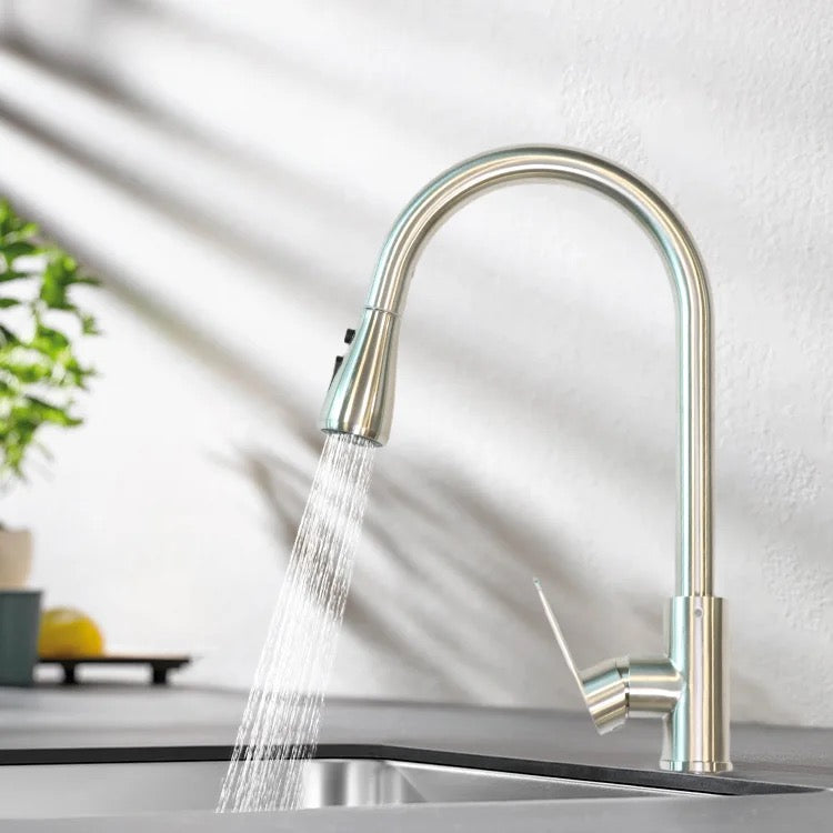 brushed steel kitchen taps