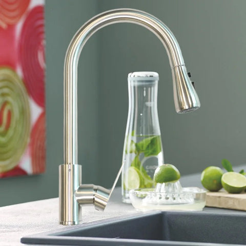 Single Lever Pull Out Brushed Stainless Steel Kitchen Tap
