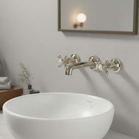 Brushed nickel 3 hole wall mounted basin mixer tap