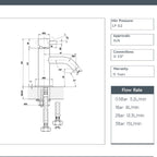 chrome basin tap - technical drawing 