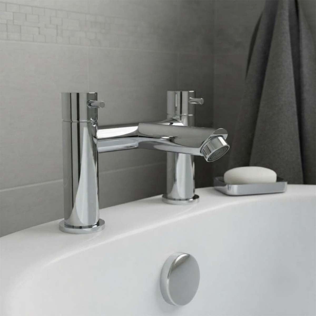 chrome bridge bath filler tap deck mounted