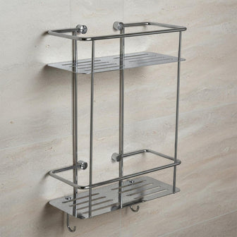 chrome double tier shower caddy with hooks  Main image