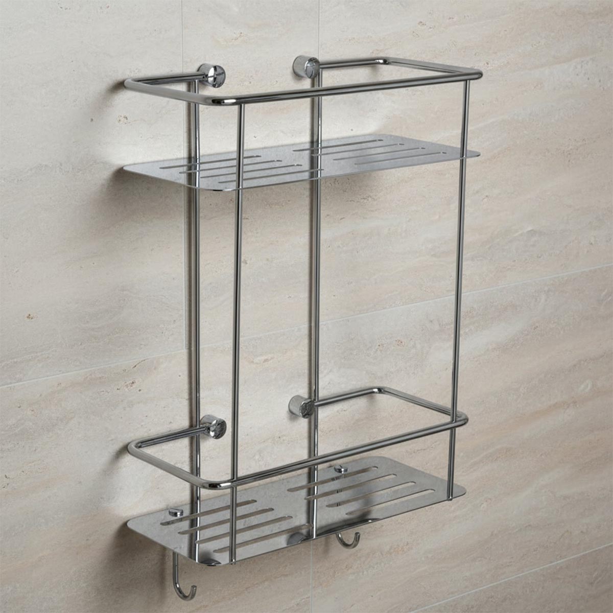 chrome double tier shower caddy with hooks 