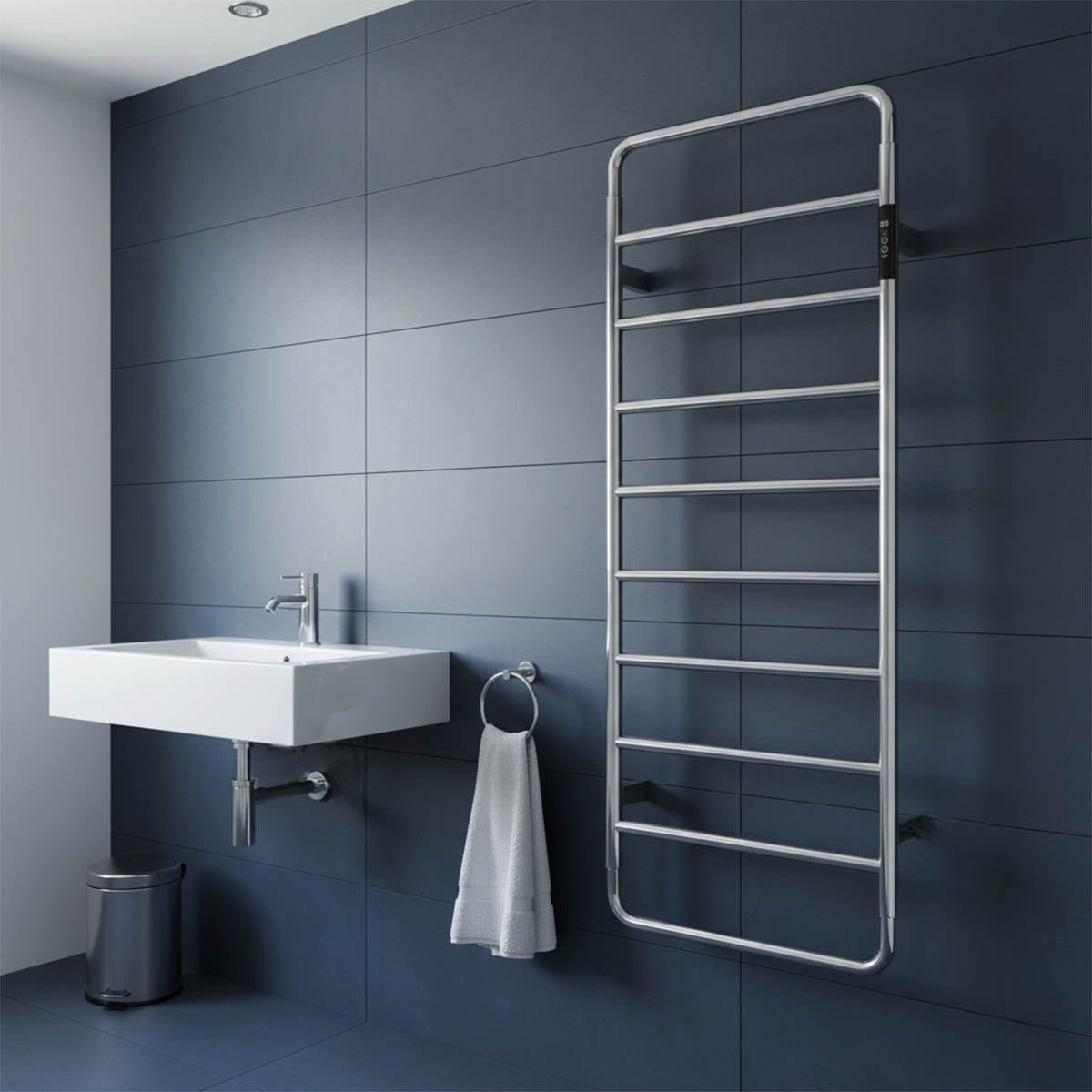chrome electric towel rail with thermostat Main image