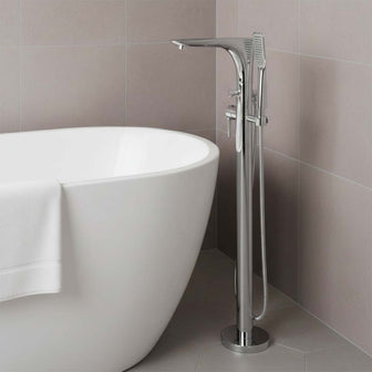 chrome freestanding bath mixer tap with shower kit attachment Main image