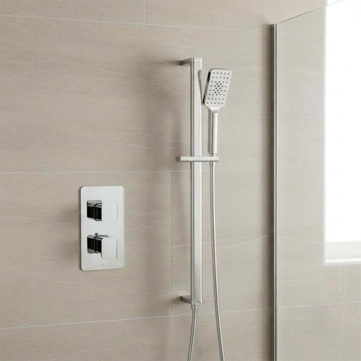 chrome shower rail with handset 
