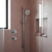 chrome shower riser rail with round handset 