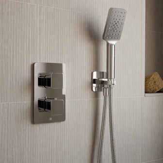 chrome square water outlet with shower handset and hose Main image