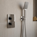 chrome square water outlet with shower handset and hose