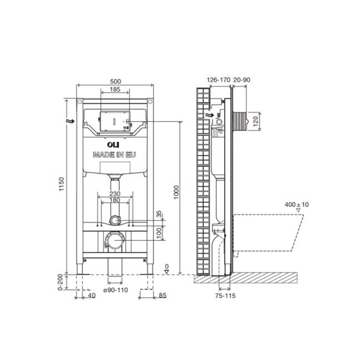 concealed wc cistern with wall hung frame