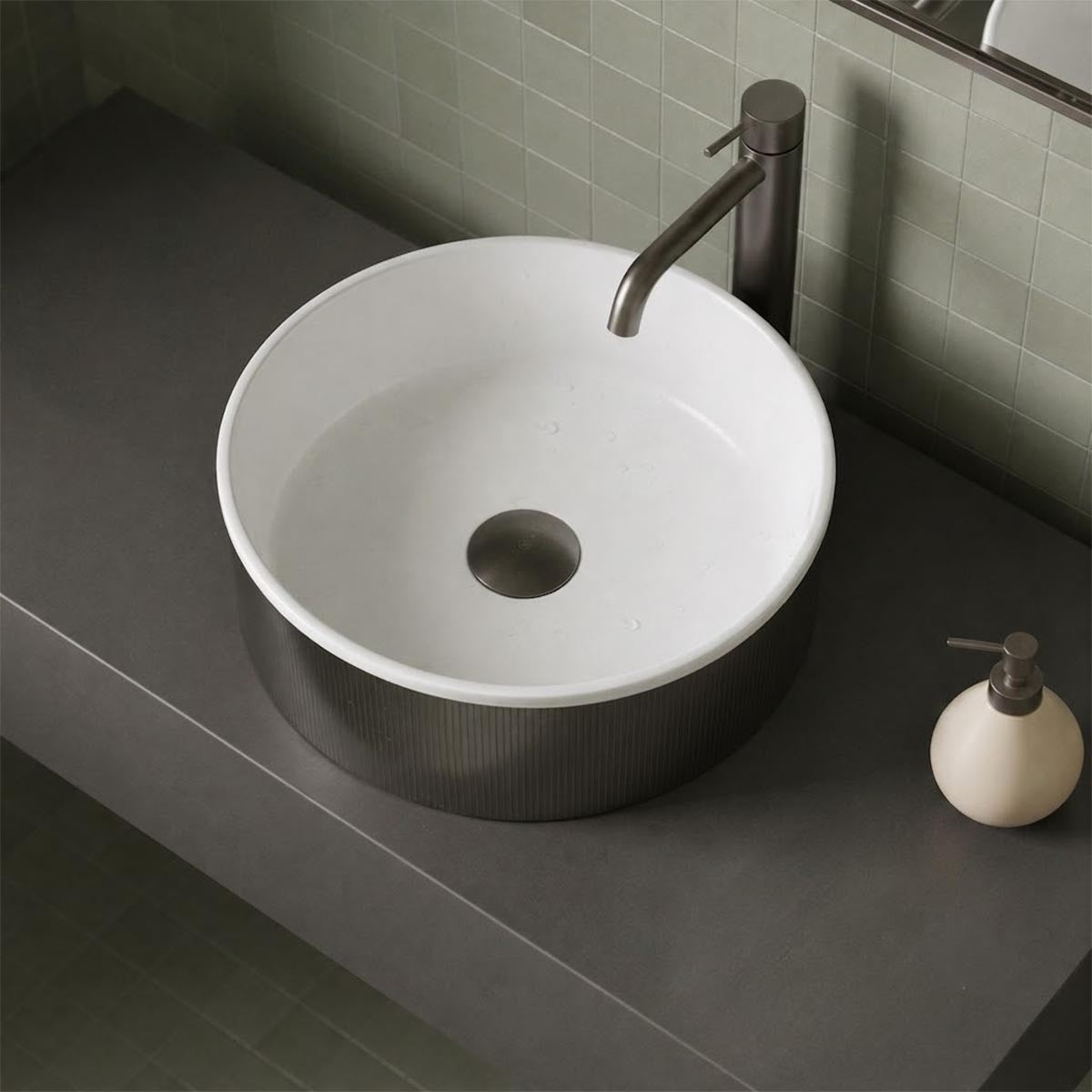 countertop basin made of ceramic and stainless steel - gunmetal