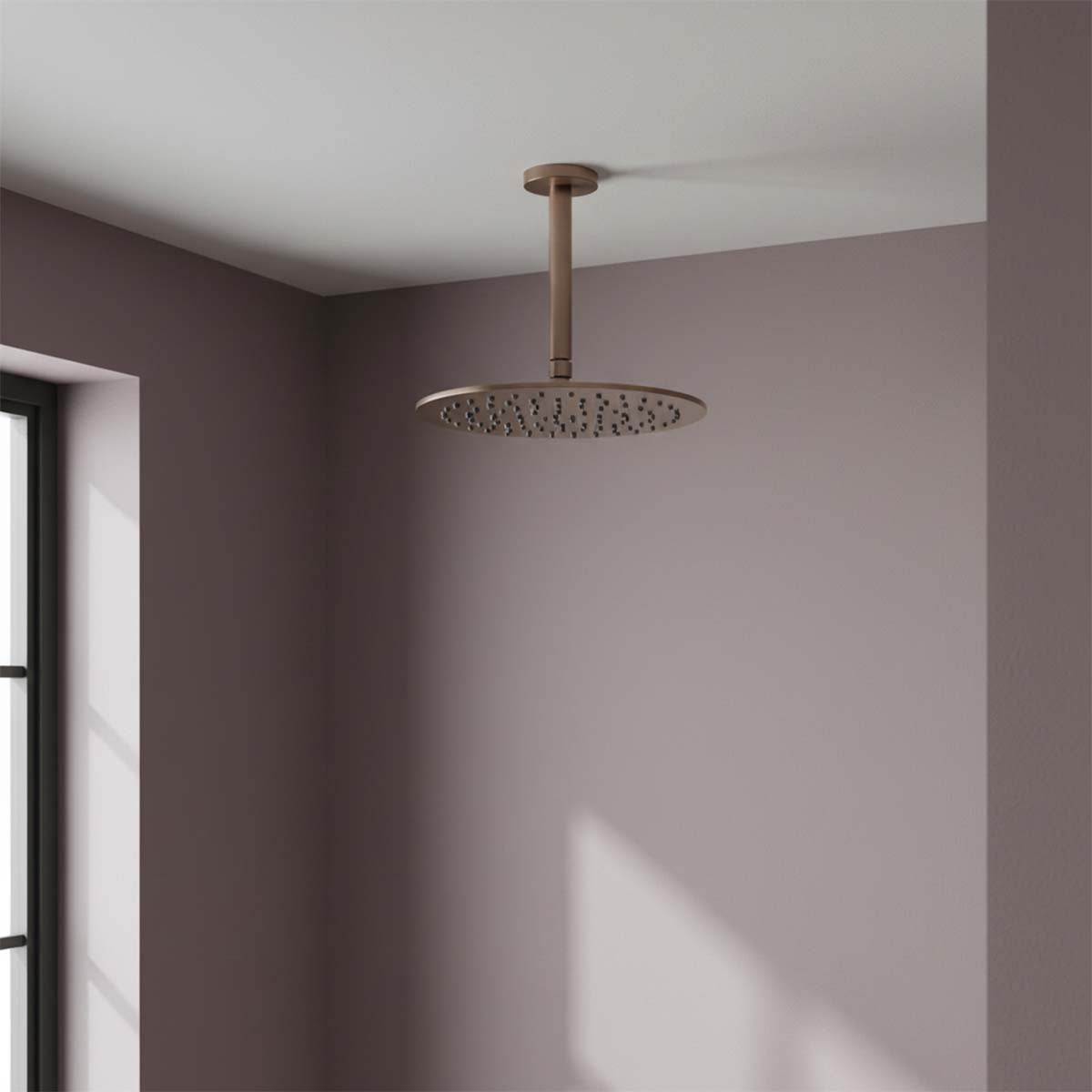 brushed bronze ceiling shower arm and shower head