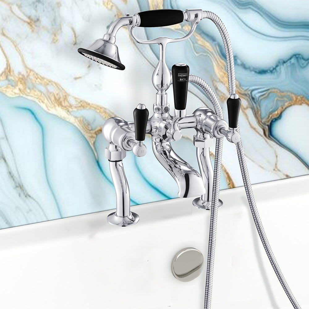 Traditional Deck Mounted Bath Mixer Tap with Handheld Shower – Chrome Main image