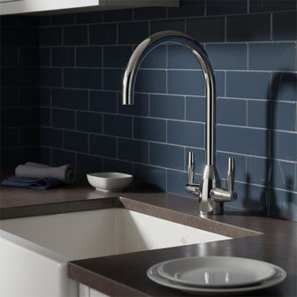 deck-mounted dual-lever mixer kitchen tap chrome Main image