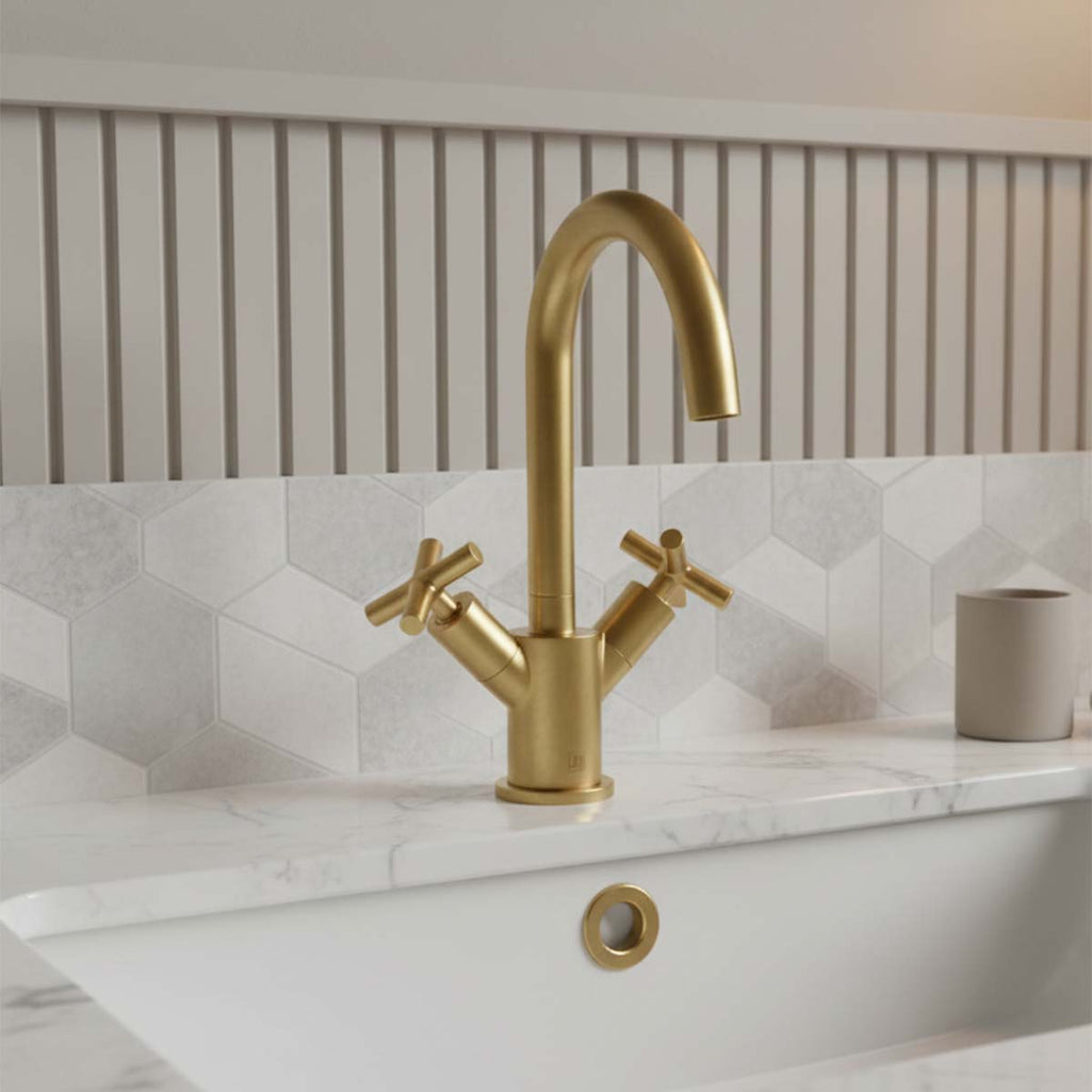 deck mounted basin tap with swivel spout - brushed brass 