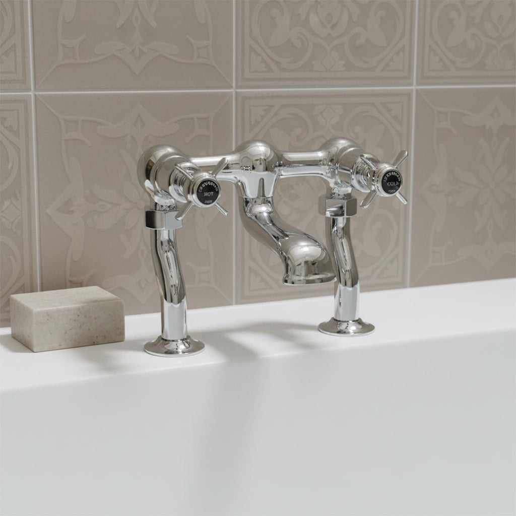 deck mounted bath tap with crosshead handles