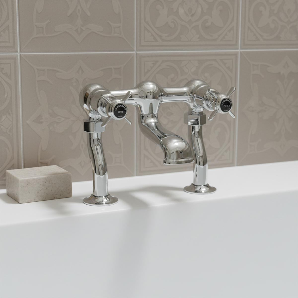 deck mounted bath tap with crosshead handles