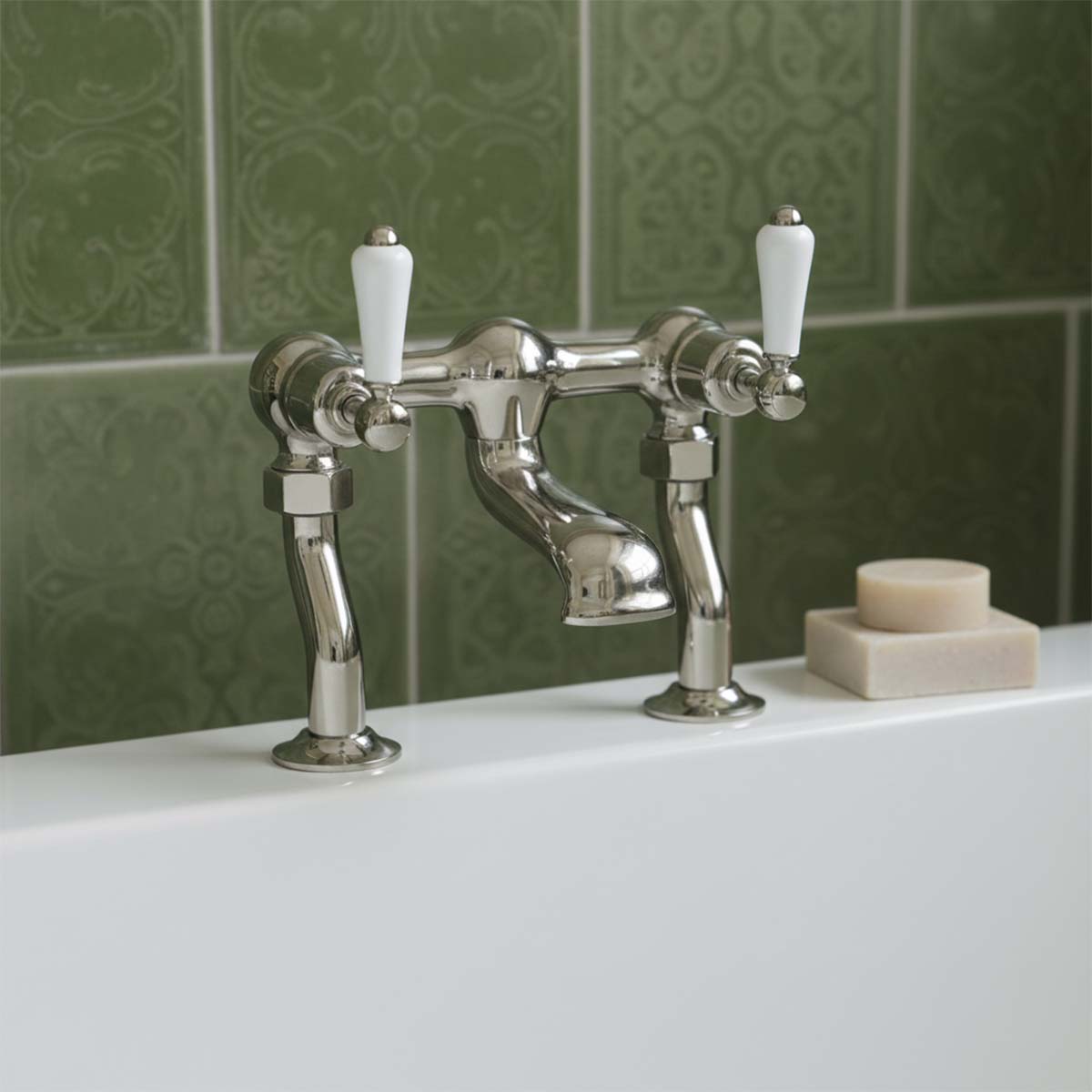 deck mounted bath tap with lever handles - nickel 