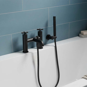 deck mounted bath tap with shower attachment - matt black  Main image