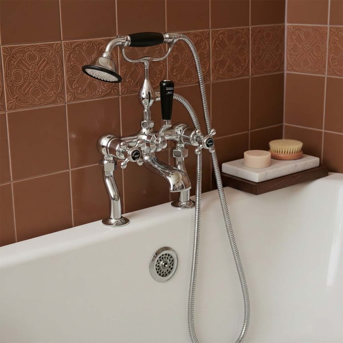 deck mounted bath tap with shower head - chrome 