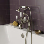 deck mounted lever bath tap with shower - brushed nickel 