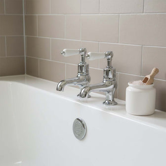 Victorian Deck-Mounted Bath Pillar Taps with Lever Handles- Chrome Secondary image