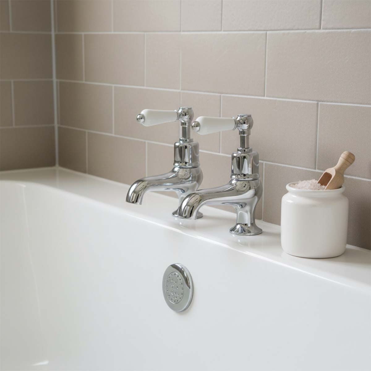 deck mounted old style bath taps - chrome