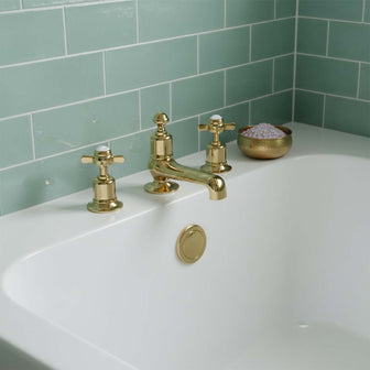 3-Hole Deck-Mounted Pinch Crosshead Bath Filler Mixer Tap - Gold Secondary image
