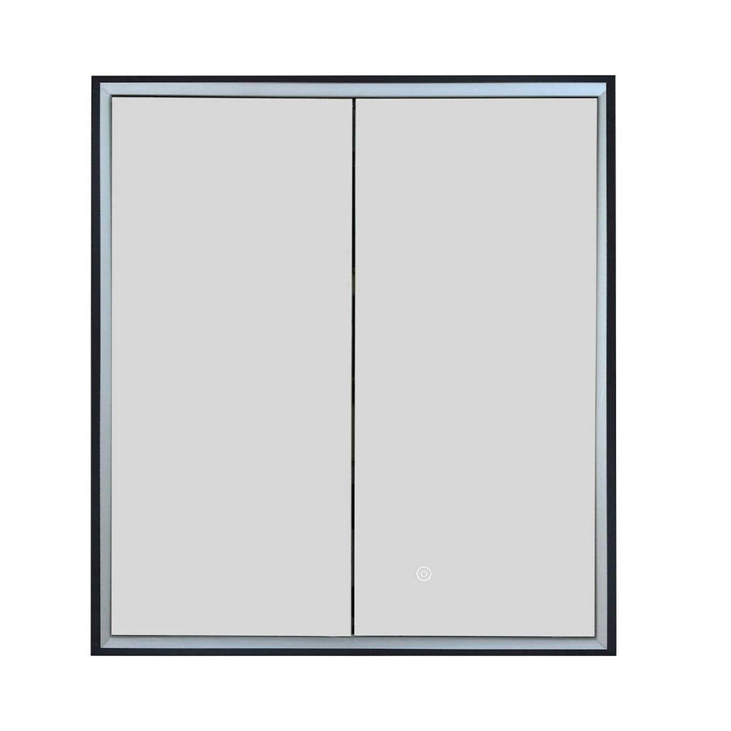 double door bathroom cabinet with mirror, defogger and shaving socket -  black frame 