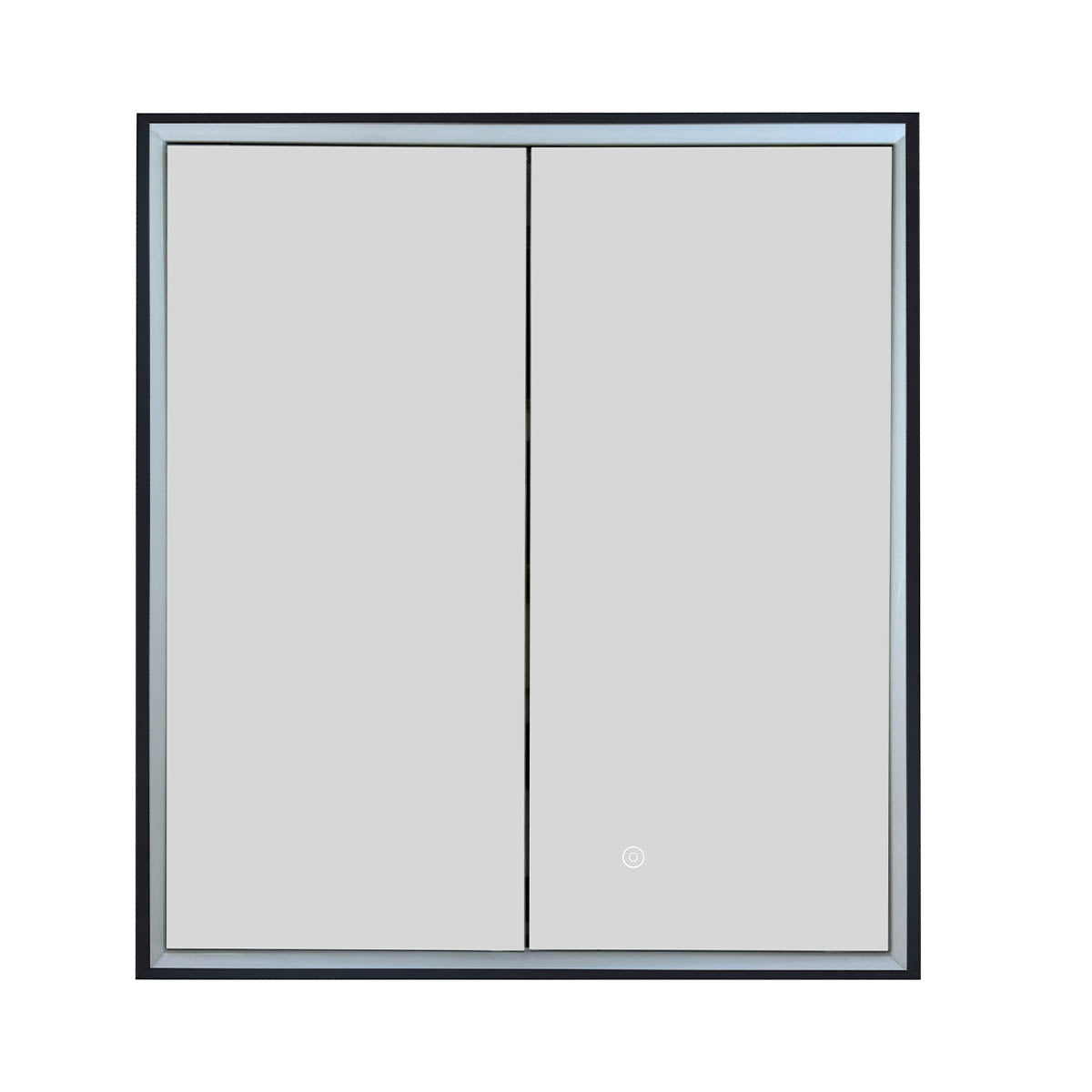 double door bathroom cabinet with mirror, defogger and shaving socket -  black frame 