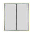 double door bathroom cabinet with mirror, defogger and shaving socket - brushed brass frame 