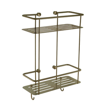 double tier square shower basket wall mounted - brushed  brass Main image
