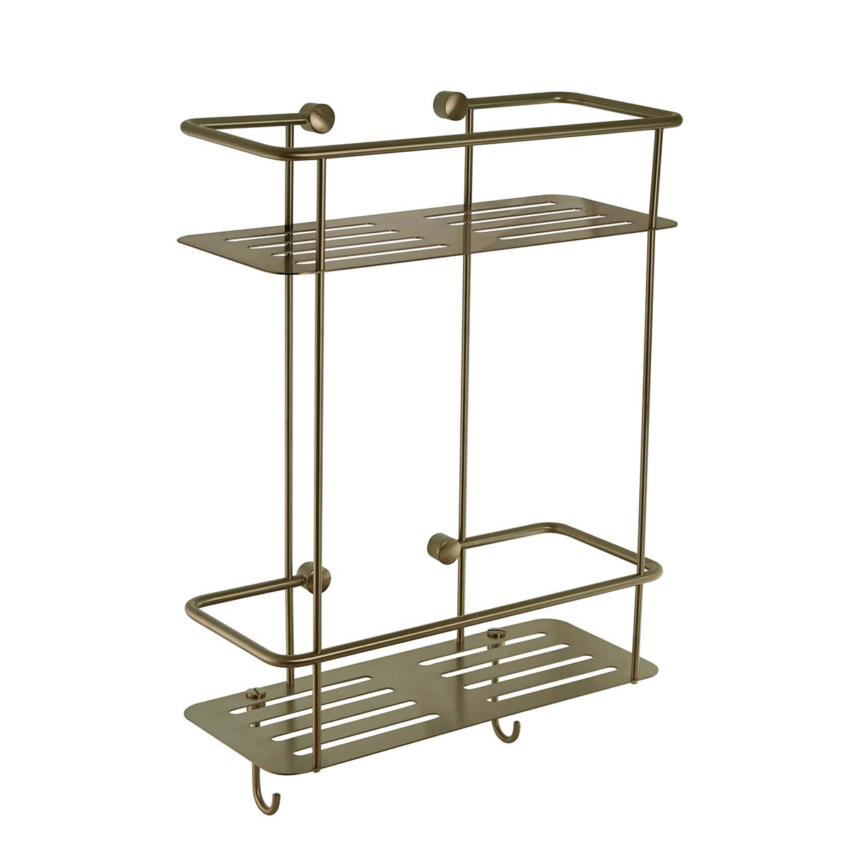 double tier square shower basket wall mounted - brushed  brass