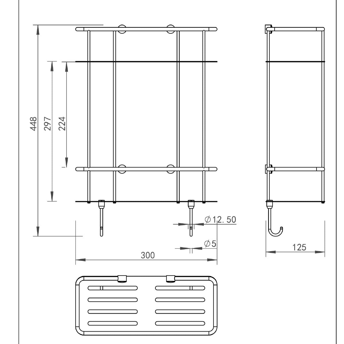 double tier square shower basket wall mounted technical