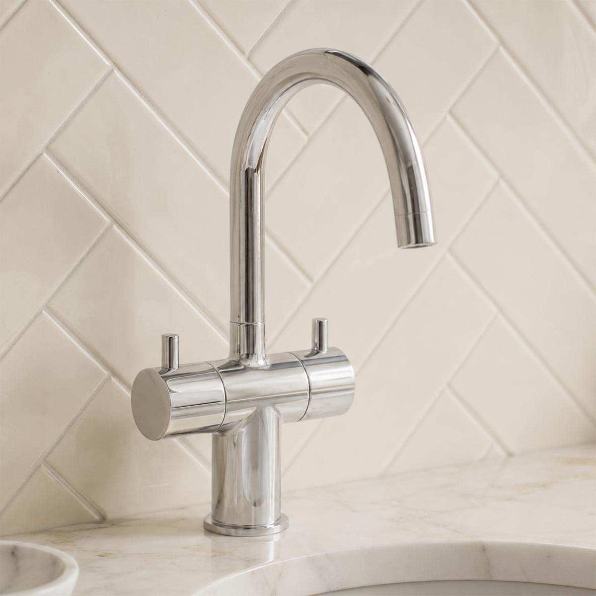 Dual Lever Basin Mixer Tap with Swivel Spout - Chrome