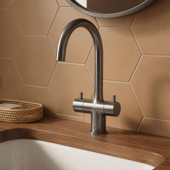 dual lever basin tap with swivel spout - black Main image