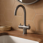 dual lever basin tap with swivel spout - black
