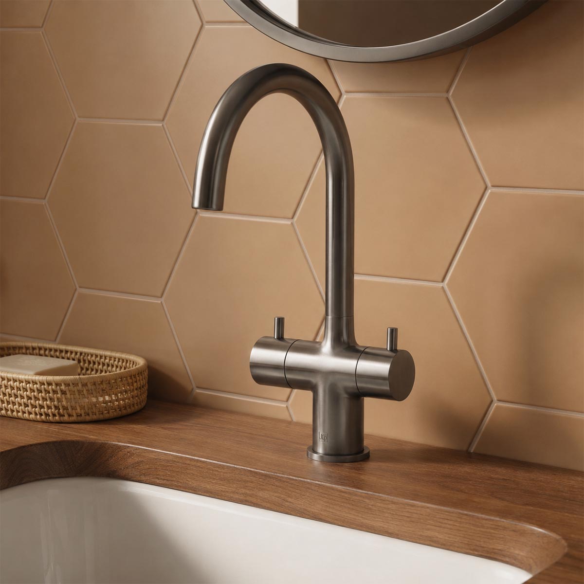 dual lever basin tap with swivel spout - black