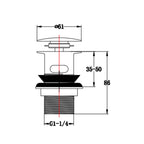 Slotted Click Clack Basin Waste Technical Drawing