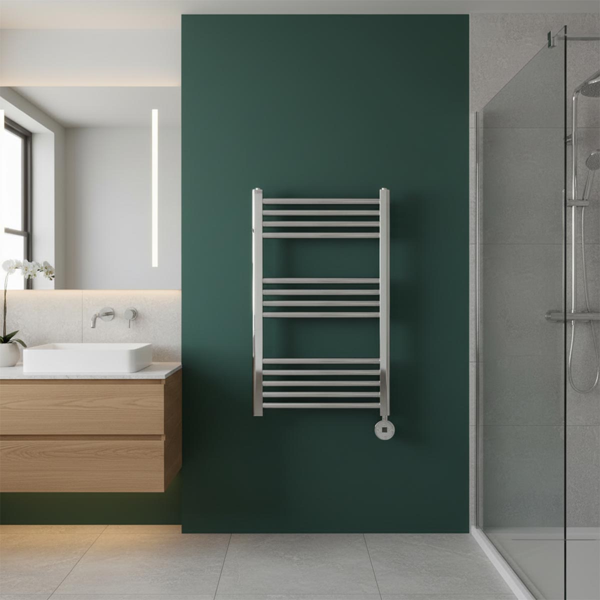 chrome towel radiator with thermostat Main image