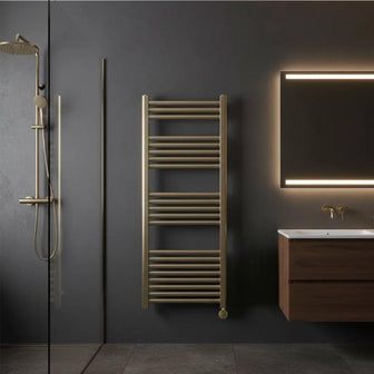 brushed brass electric towel rail with thermostat Main image