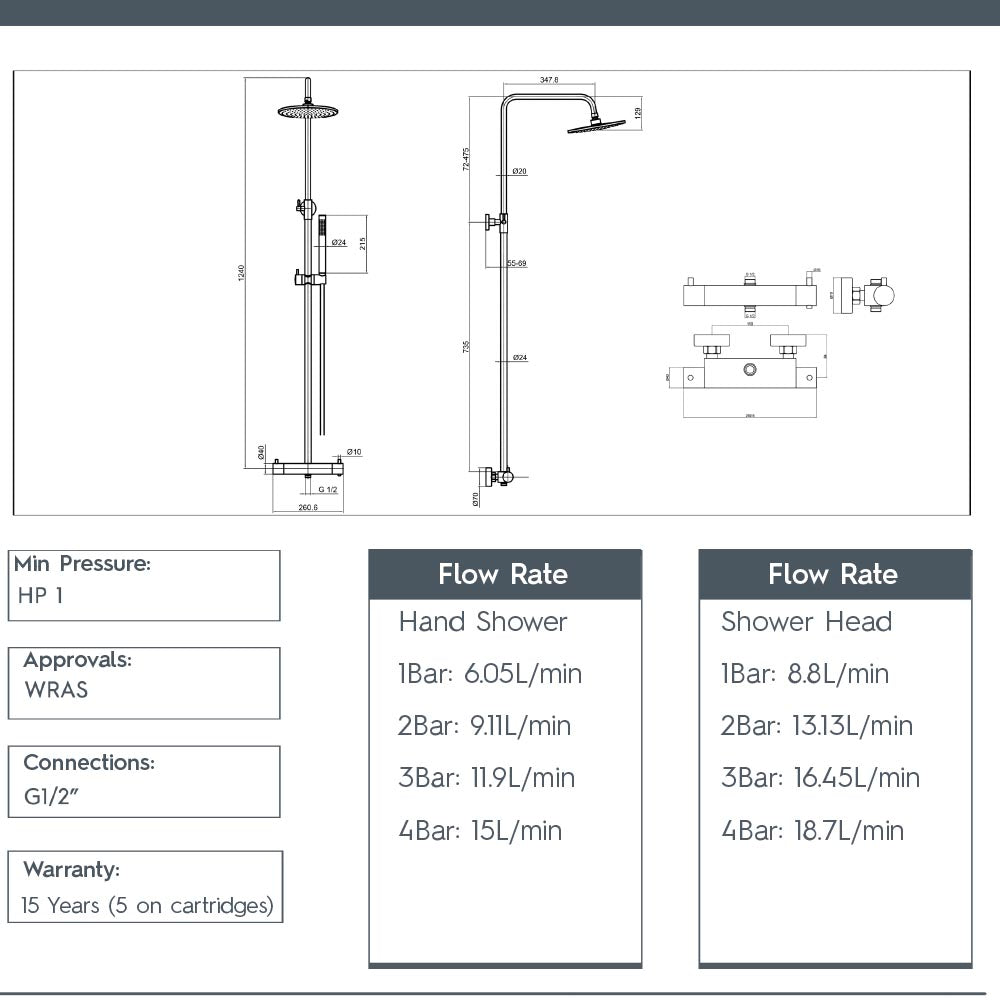 Exposed shower mixer brushed bronze- Technical drawing