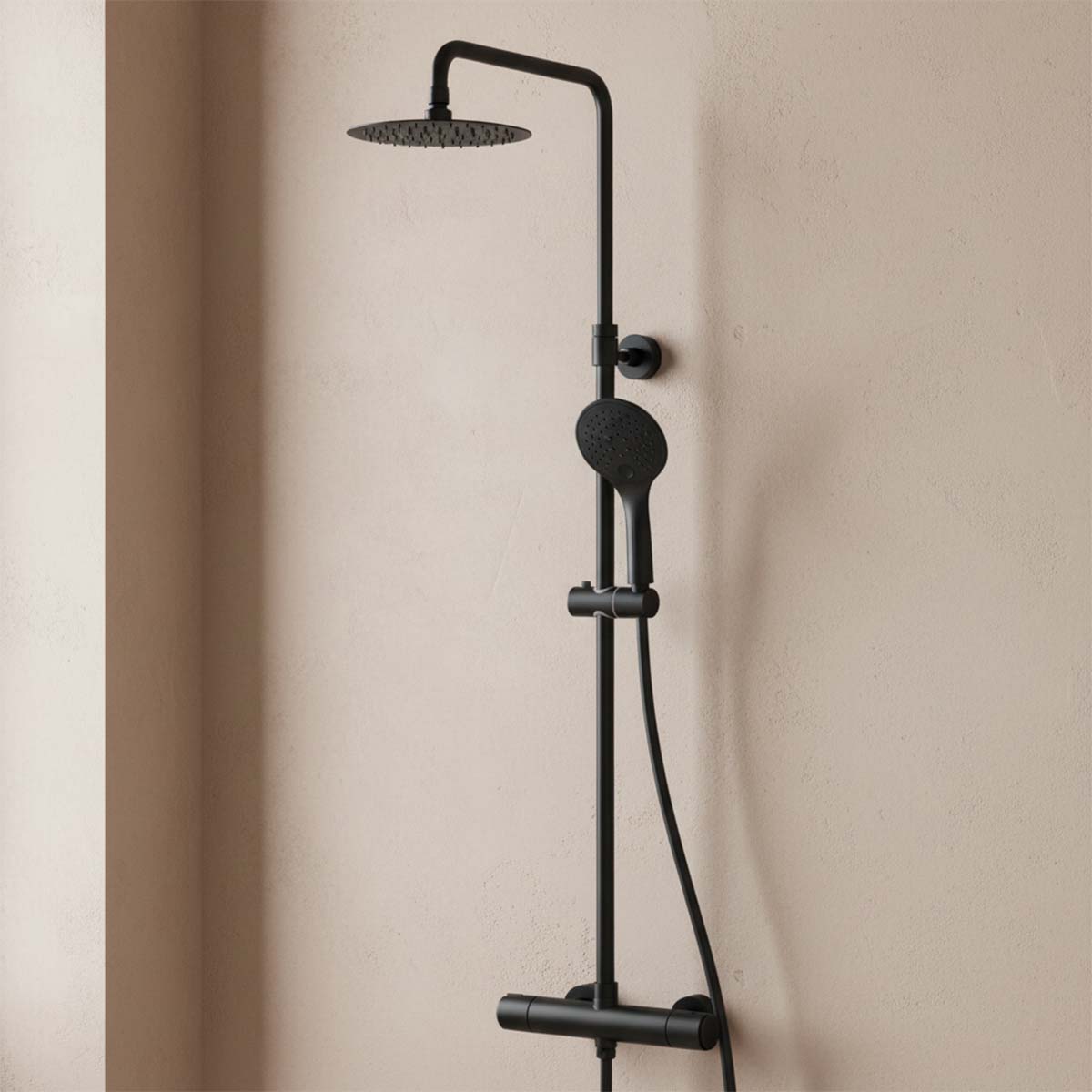 exposed thermostatic shower valve with rigid riser and handset Main image