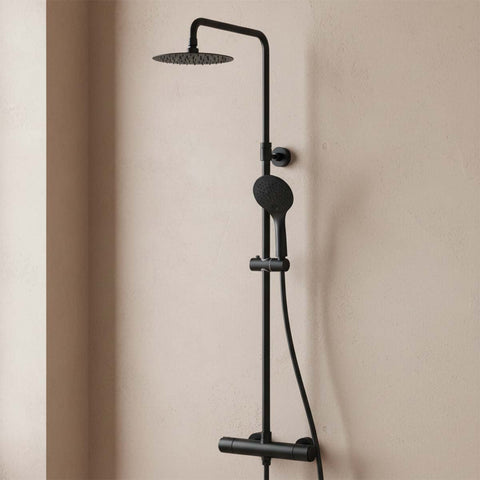 exposed thermostatic shower valve with rigid riser and handset