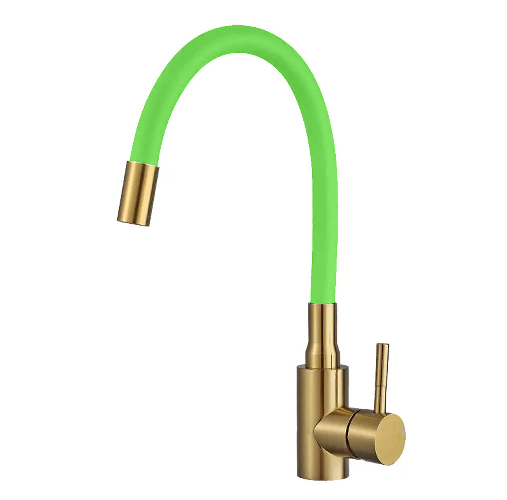 flexible_kitchen_mixer_tap_gold_body_green_tube
